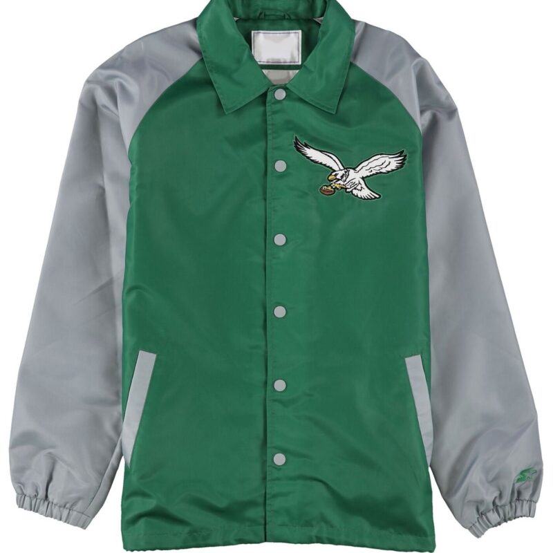 Throwback Logo Philadelphia Eagles Green and Gray Jacket