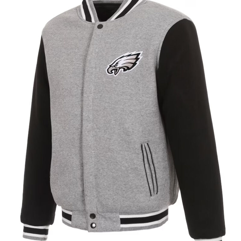Philadelphia Eagles Gray and Black Varsity Wool Jacket