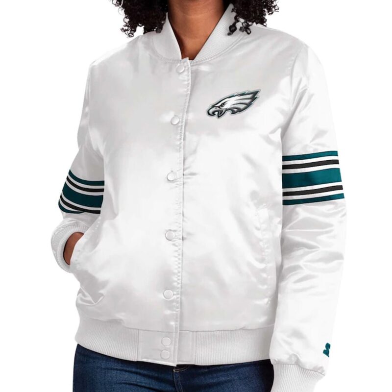 Philadelphia Eagles Line Up White Satin Jacket