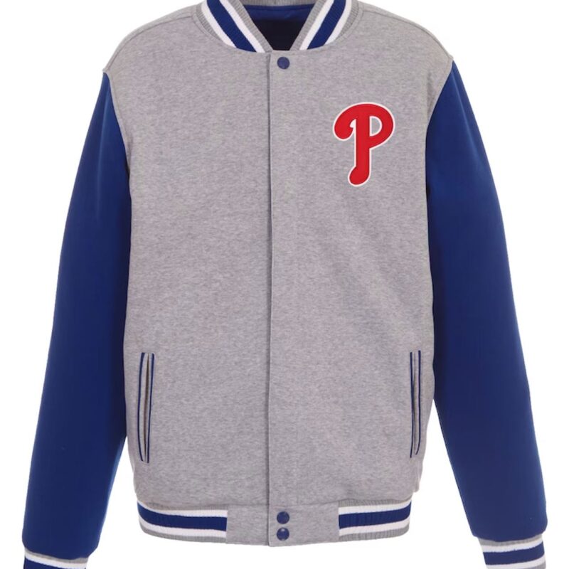 Philadelphia Phillies Gray and Royal Varsity Wool Jacket