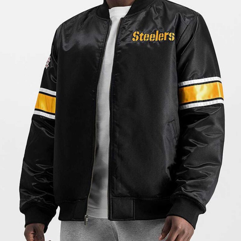 Pittsburgh Steelers Striped Heavyweight Black Satin Jacket