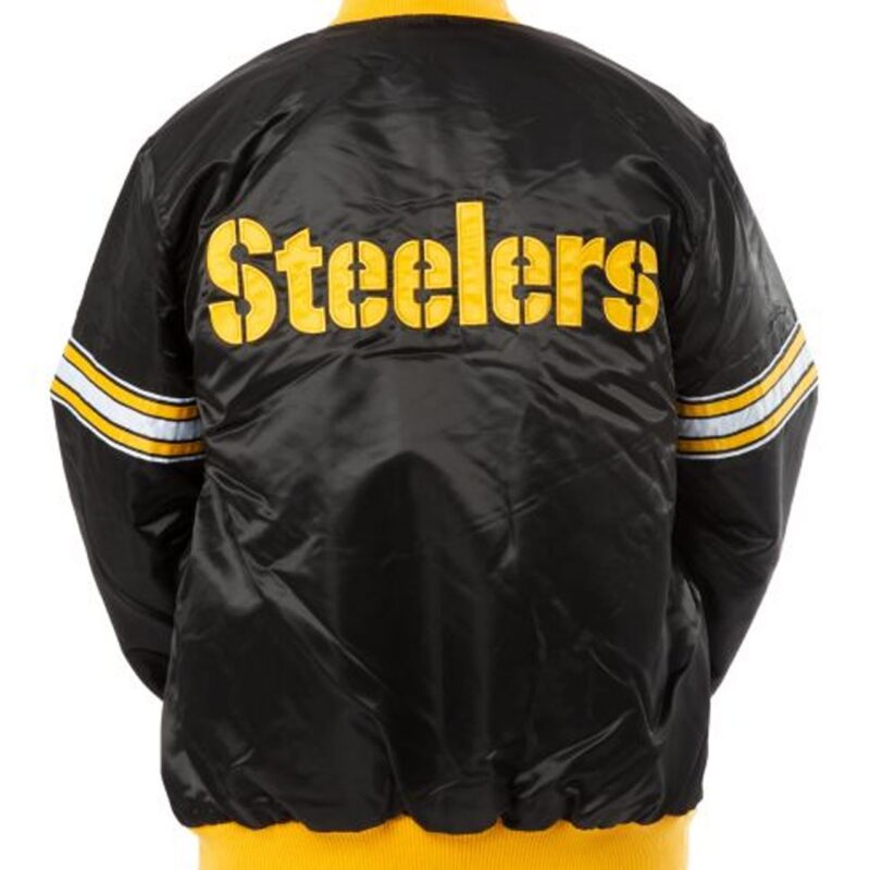 Pittsburgh Steelers Striped Black Varsity Satin Jacket