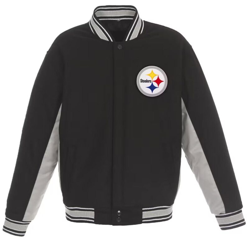 Pittsburgh Steelers Black and Gray Varsity Wool Jacket