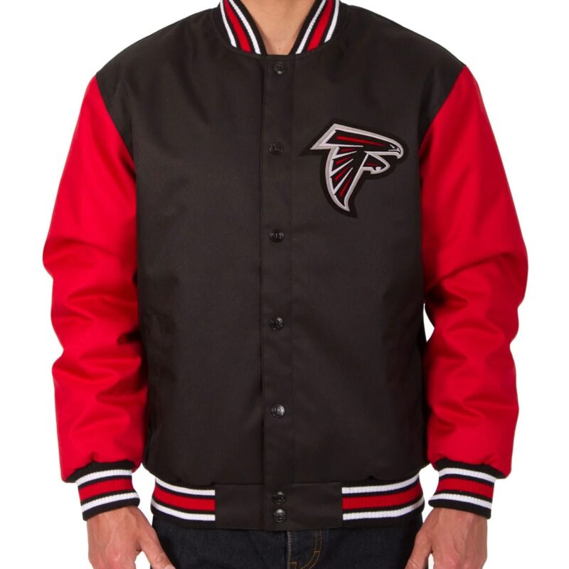 Poly Twill Atlanta Falcons Varsity Black and Red Jacket
