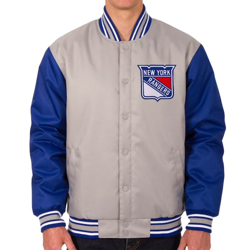 New York Rangers Poly-Twill Two Hit Gray and Blue Jacket