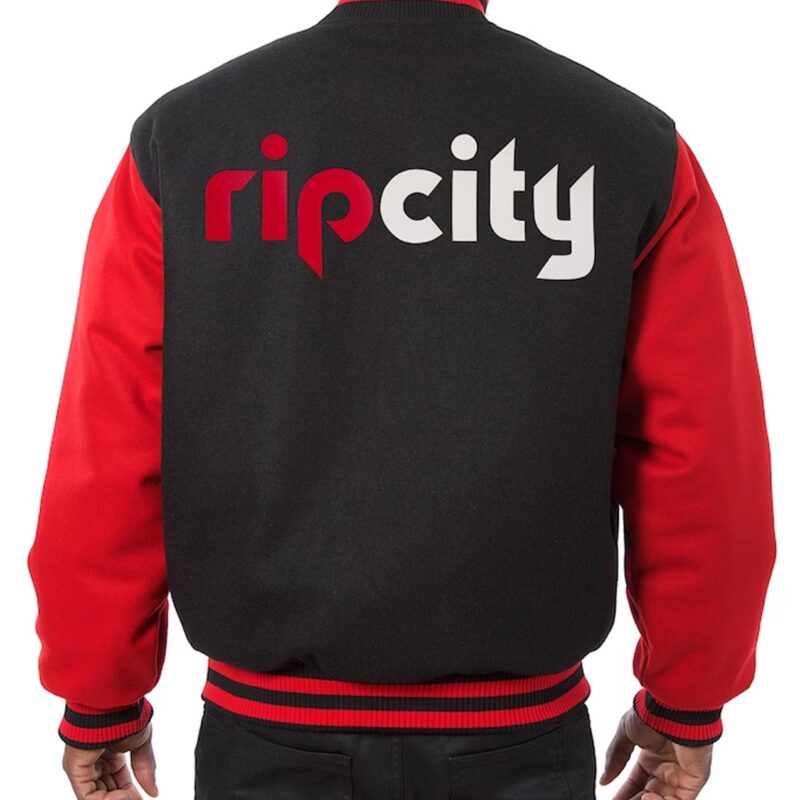 Portland Trail Blazers Black and Red Varsity Wool Jacket