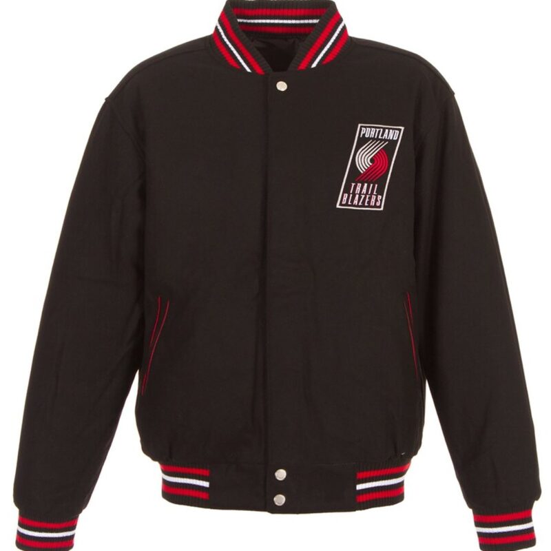 Portland Trail Blazers Two-Hit Varsity Black Wool Jacket