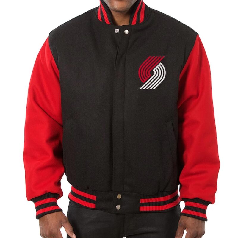 Portland Trail Blazers Black and Red Varsity Wool Jacket