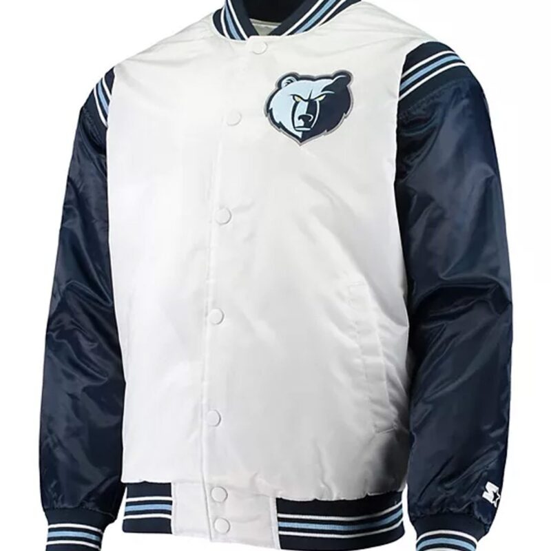 White/Navy Memphis Grizzlies Renegade Varsity Satin Jacket