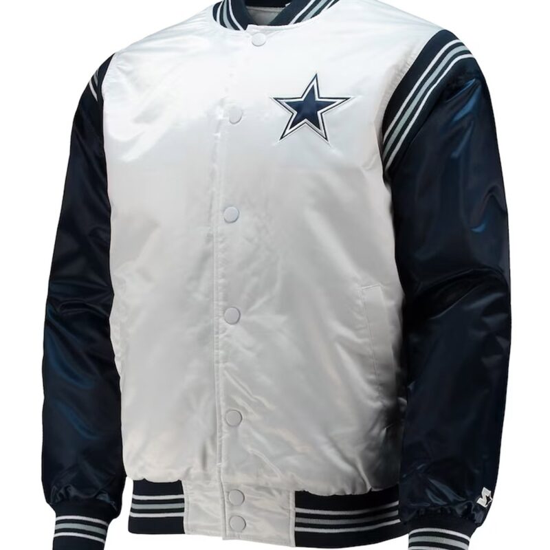 White/Navy Dallas Cowboys Renegade Throwback Varsity Satin Jacket