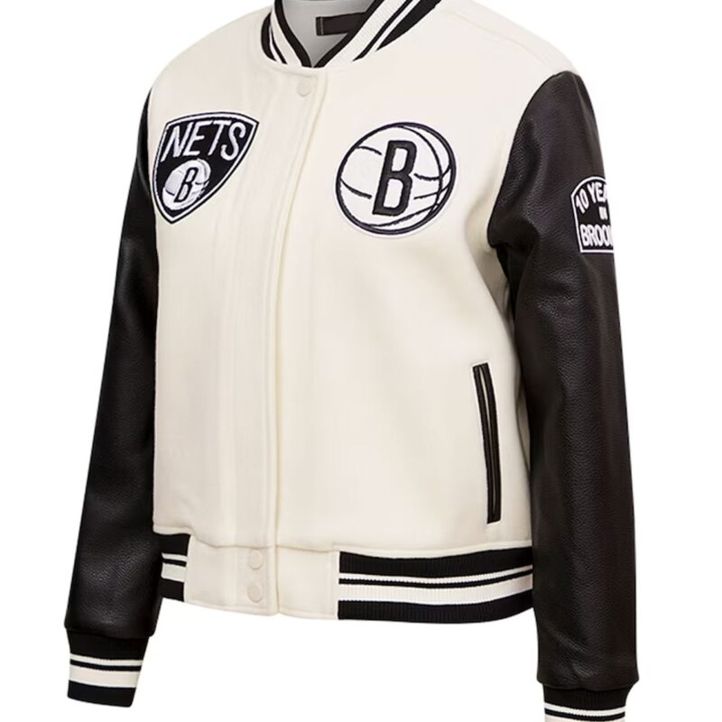 Brooklyn Nets Retro Classic Varsity Cream Jacket