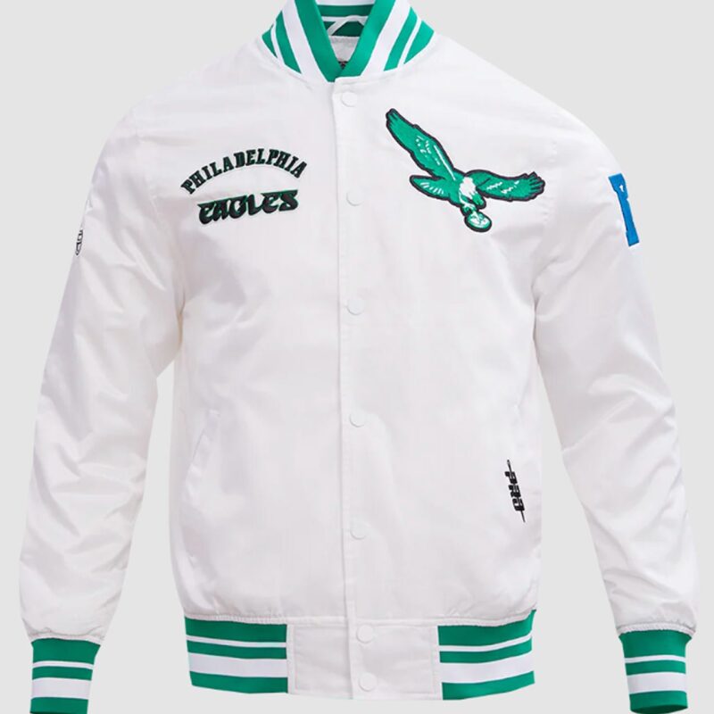 Philadelphia Eagles Retro Classic White Rib Satin Jacket