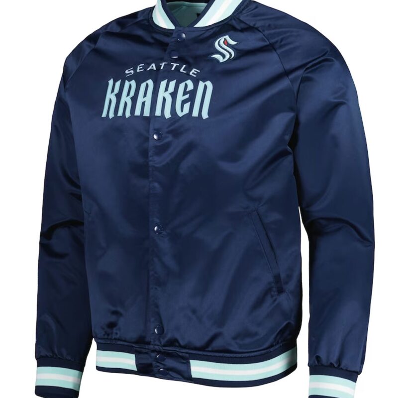 Seattle Kraken Deep Sea Blue Full-Snap Raglan Satin Jacket