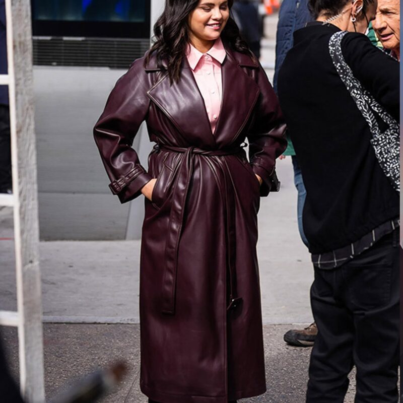 Selena Gomez Only Murders in the Building Brown Leather Coat