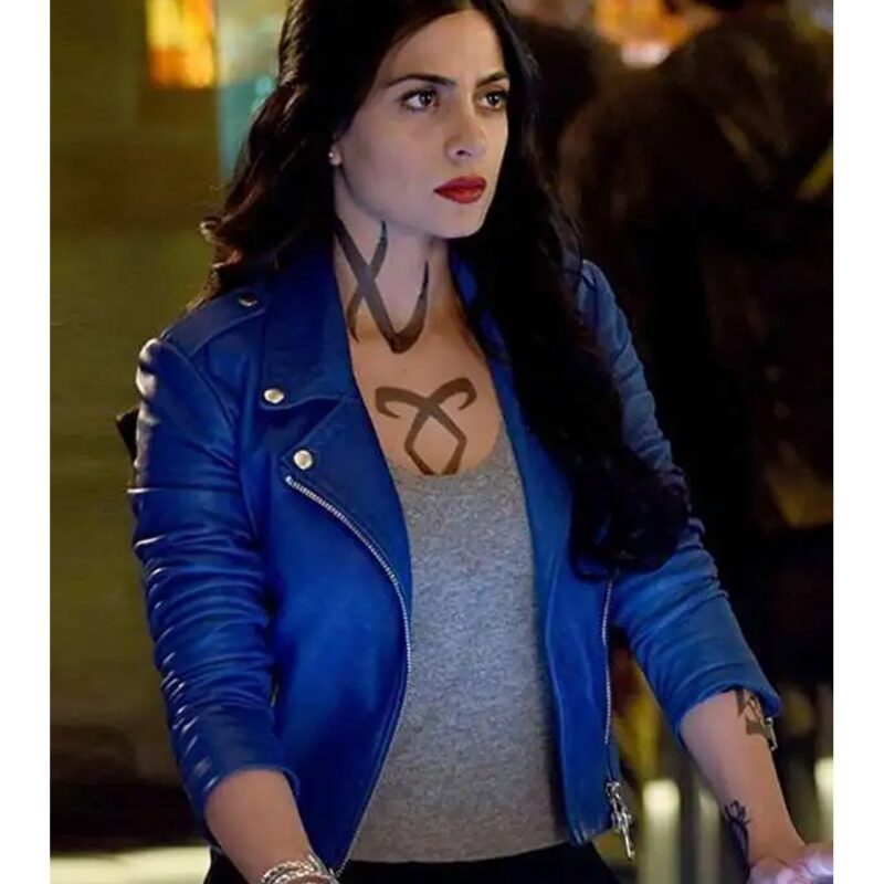 Shadowhunters Emeraude Toubia Blue Leather Jacket