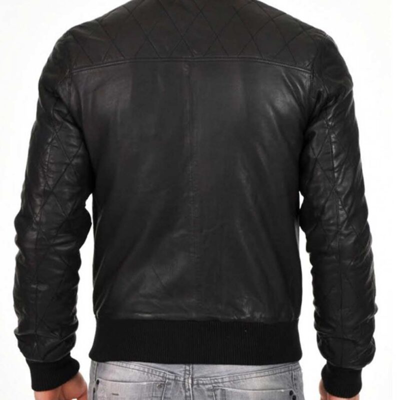 Men’s Bomber Simple Look Black Leather Jacket