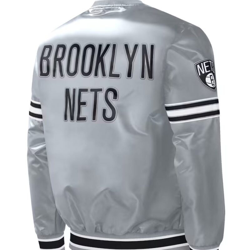 Slider Brooklyn Nets Gray Varsity Satin Jacket