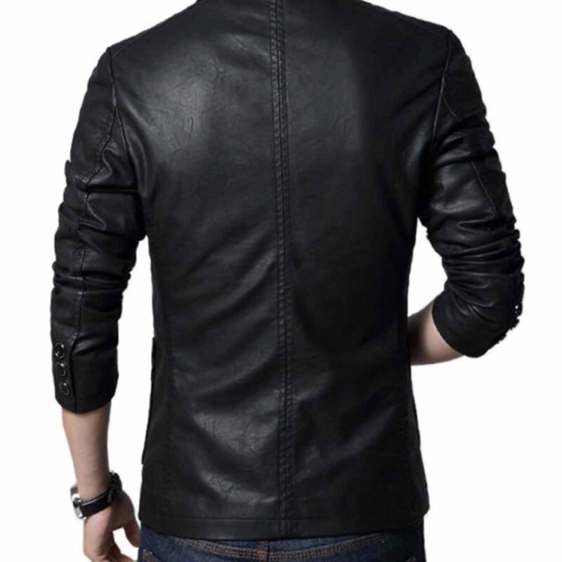 Men’s Casual Slim Fit Black Leather Blazer
