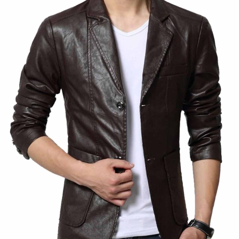 Men’s Casual Wear Slim Fit Leather Blazer