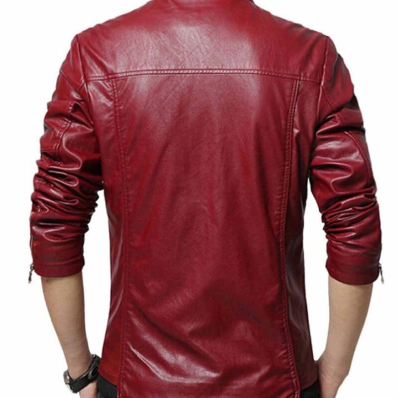 Men’s New Style Slim Fit Red Faux Leather Jacket