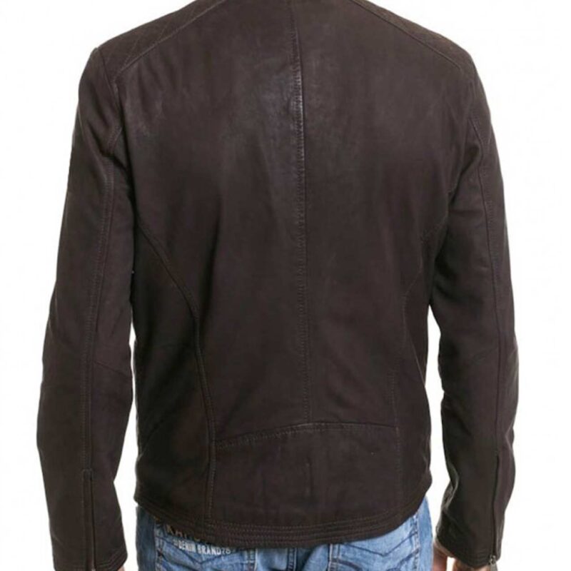 Men’s Snap Tab Collar Zipper Style Brown Leather Jacket