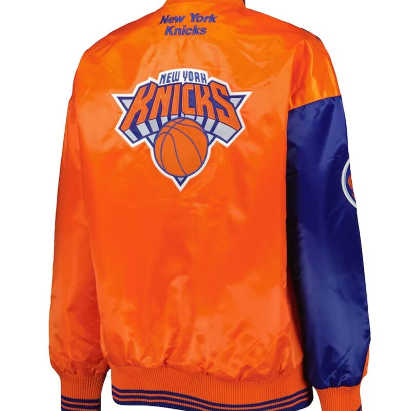 Split Colorblock New York Knicks Blue and Orange Satin Jacket