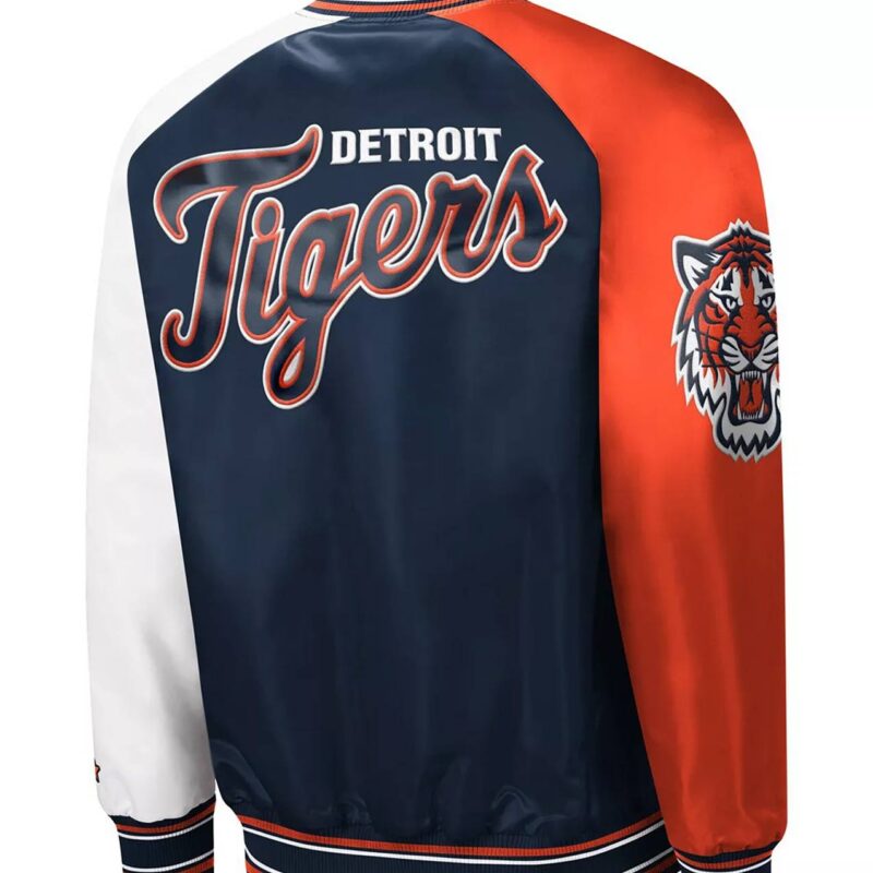 Detroit Tigers Reliever Blue/Orange Satin Raglan Full-Snap Jacket