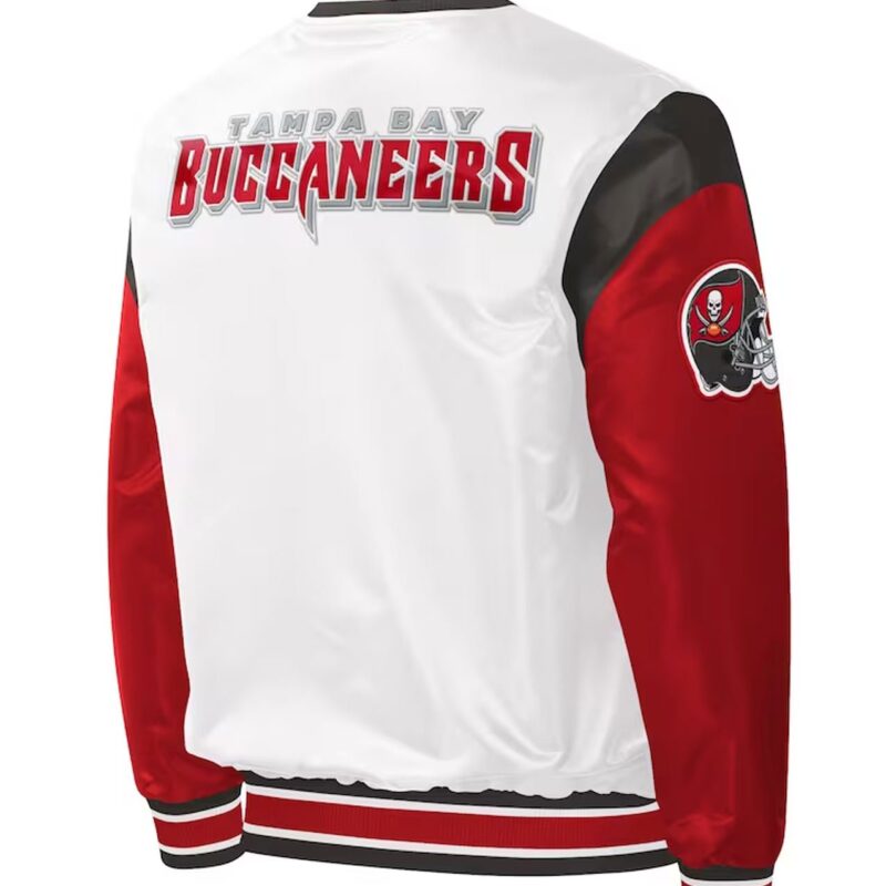 Tampa Bay Buccaneers Throwback Warm Up Pitch White Varsity Satin Jacket