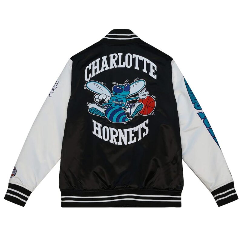 Team Origins Charlotte Hornets Black/White Varsity Satin Jacket