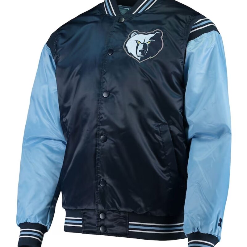 Navy/Light Blue Memphis Grizzlies The Enforcer Varsity Satin Jacket
