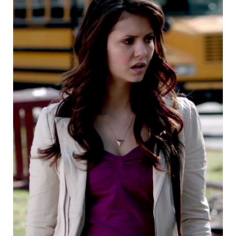 The Vampire Diaries S04 Nina Dobrev Beige Leather Jacket