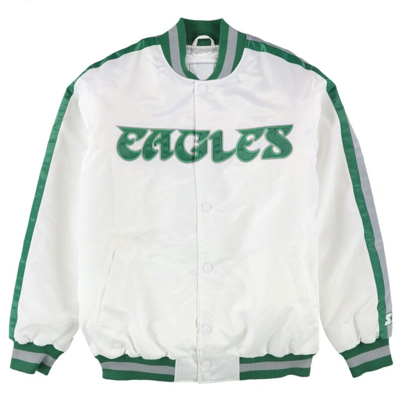 Philadelphia Eagles Throwback D-Line White Satin Jacket