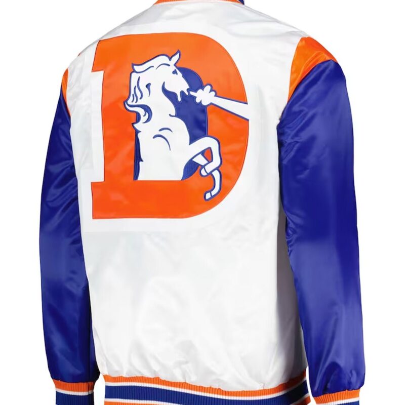 Throwback Warm Up Pitch Denver Broncos Varsity Satin Jacket