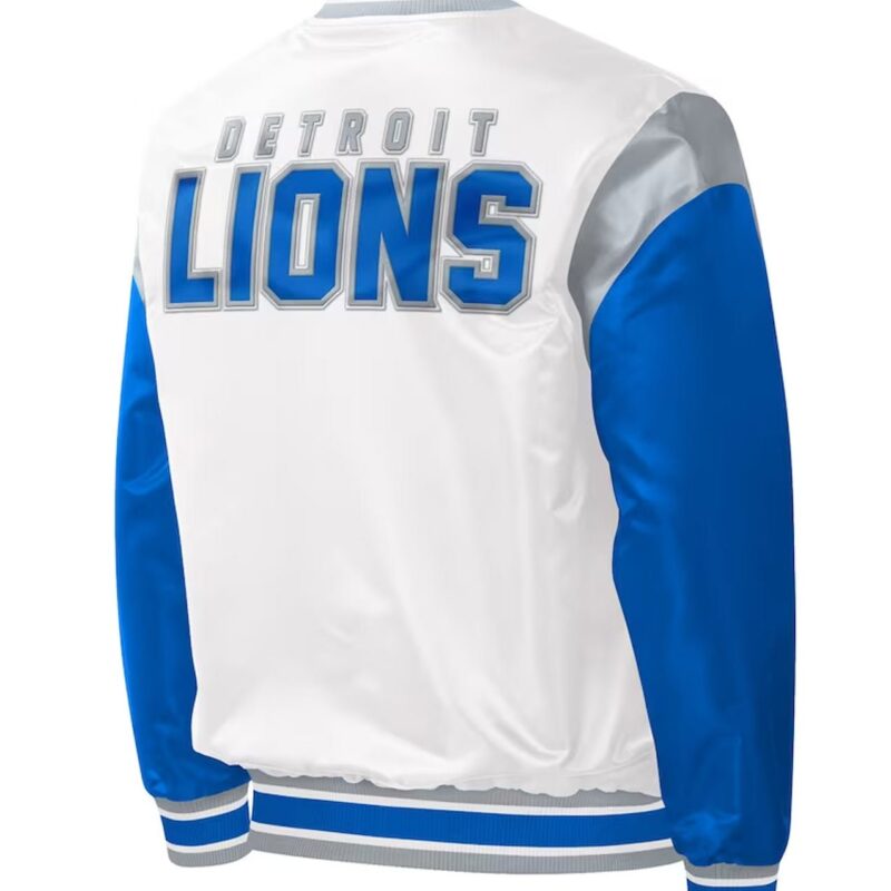 Throwback Warm Up Pitch Detroit Lions Varsity Satin Jacket