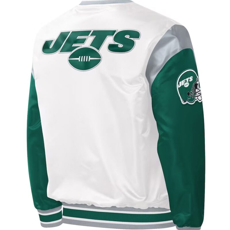 Throwback Warm Up Pitch New York Jets Varsity Satin Jacket