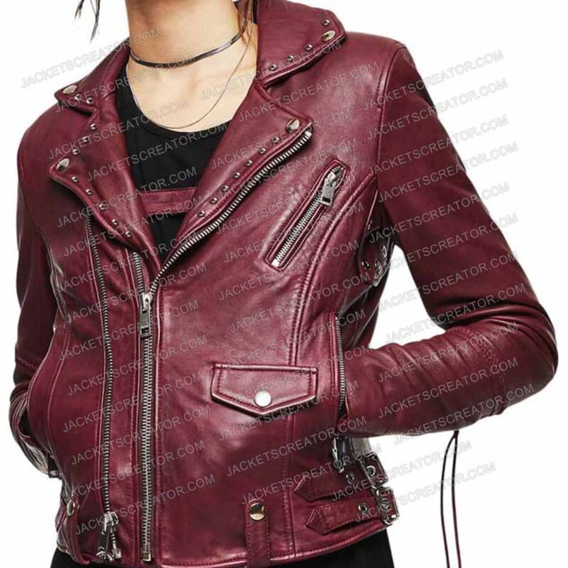 Morgan Taylor Campbell The Imperfects Maroon Studded Leather Jacket