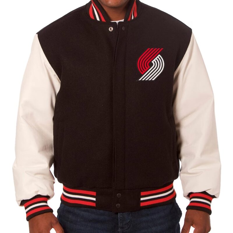 Portland Trail Blazers Two-Hit Black and White Varsity Jacket