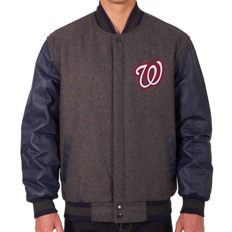Washington Nationals Varsity Charcoal and Navy Full-Snap Wool/Leather Jacket
