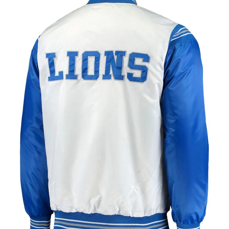 White/Blue Detroit Lions Historic Logo Renegade Satin Jacket