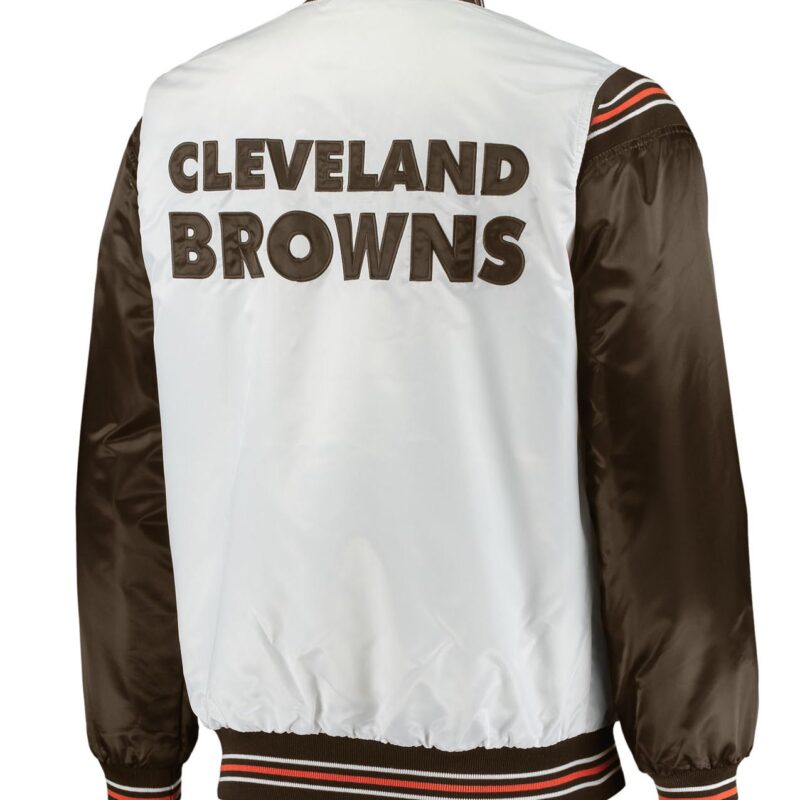 White/Brown Cleveland Browns Historic Logo Renegade Varsity Satin Jacket