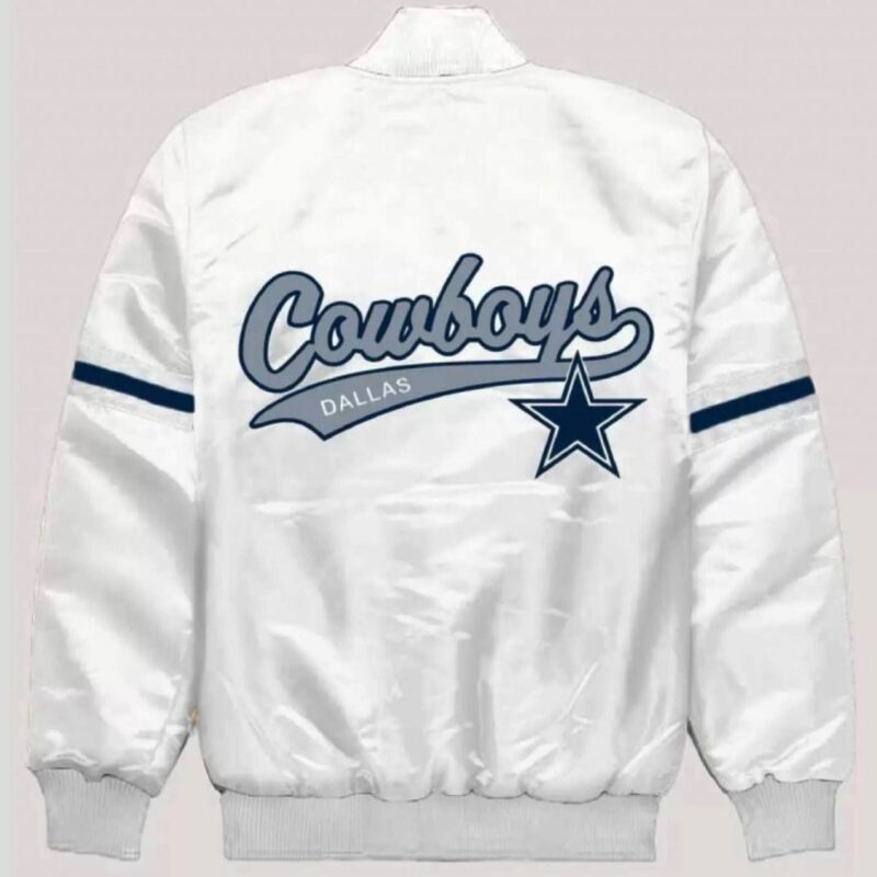 White Dallas Cowboys Bomber Satin Jacket