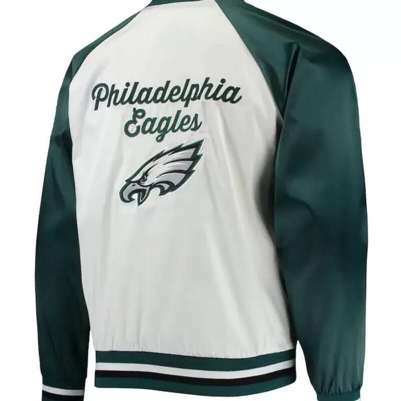 White/Green Philadelphia Eagles Varsity Satin Jacket