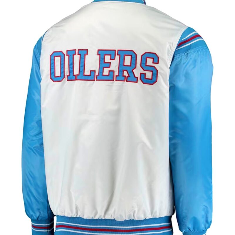 White/Light Blue Houston Oilers Historic Logo Renegade Satin Jacket