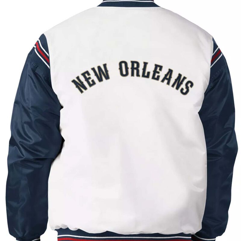 White/Navy New Orleans Pelicans Renegade Varsity Satin Jacket