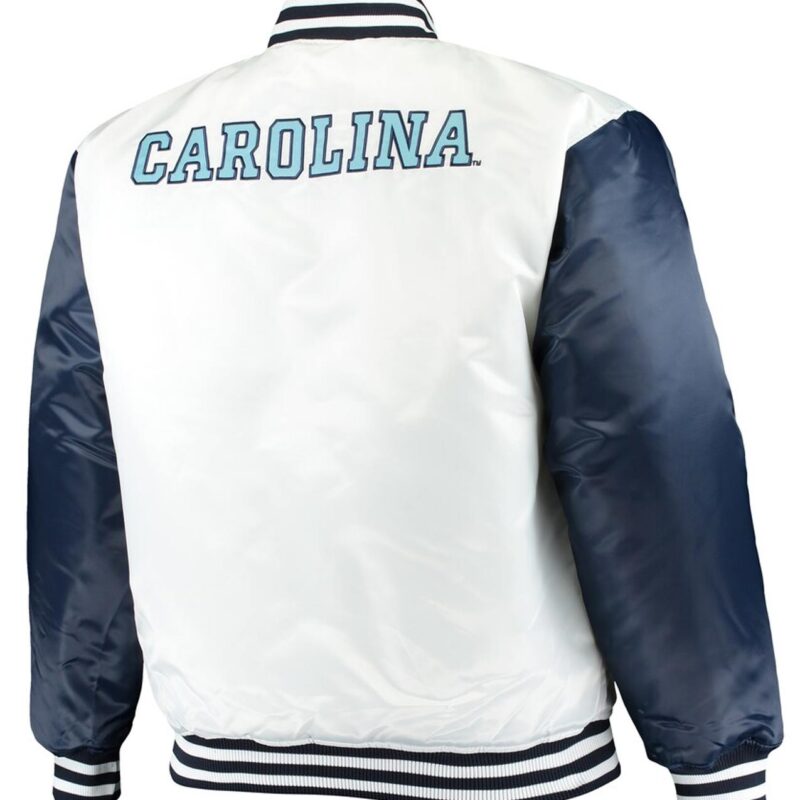 White/Navy North Carolina Tar Heels Varsity Satin Jacket