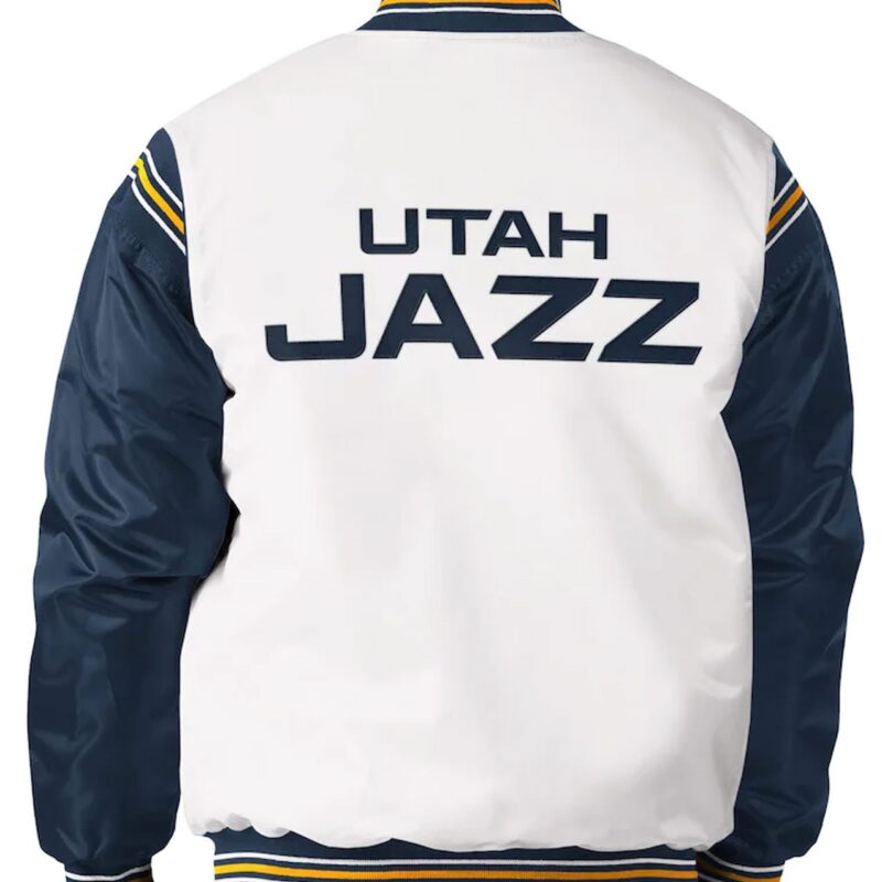 White/Navy Utah Jazz Renegade Varsity Satin Jacket