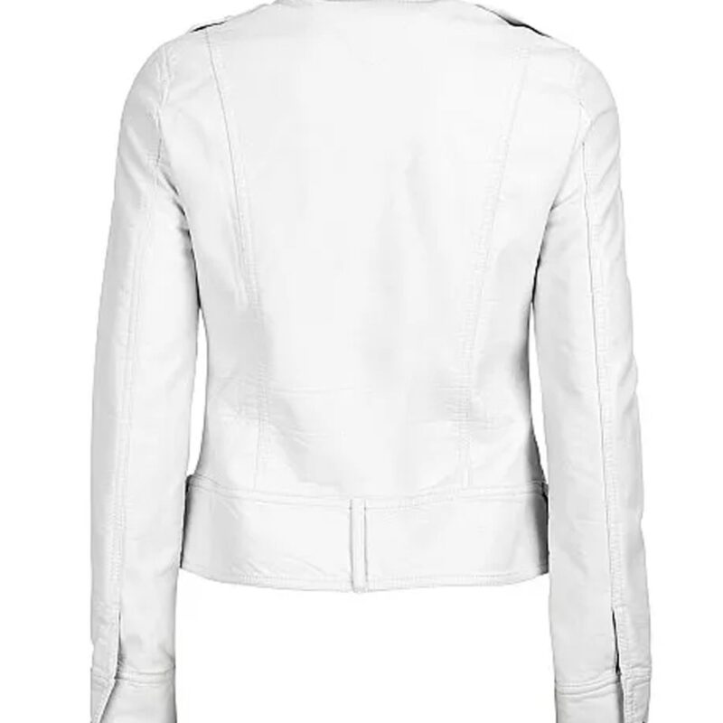 White Zipper Pockets Leather Jacket