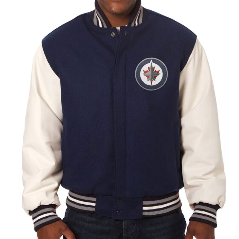 Winnipeg Jets Blue and White Two-Tone Varsity Jacket