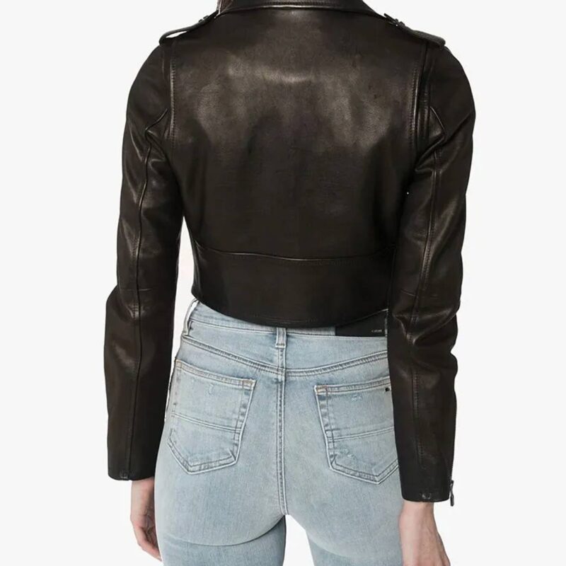 Women’s Black Lambskin Biker Cropped Leather Jacket