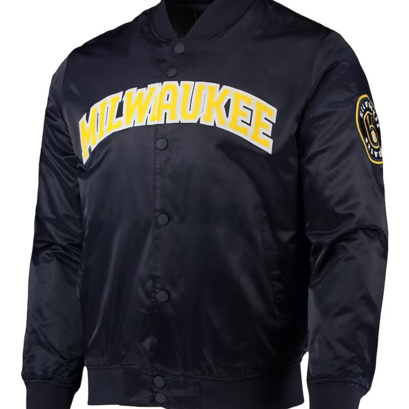 Milwaukee Brewers Wordmark Navy Satin Jacket